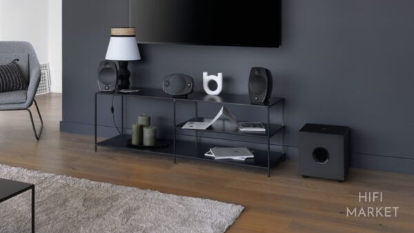 Altavoces satélite Focal Sib Evo en negro, diseño compacto y moderno para sistemas de cine en casa