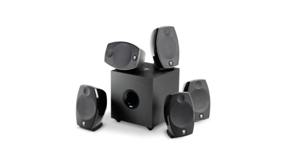 Altavoces satélite Focal Sib Evo en negro, diseño compacto y moderno para sistemas de cine en casa